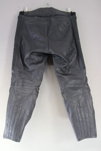 WEISE BLACK LEATHER BIKER TROUSERS WITH CE KNEE ARMOUR WAIST 36"/LEG 27" (SHORT)