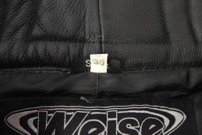 WEISE BLACK LEATHER BIKER TROUSERS WITH CE KNEE ARMOUR WAIST 36"/LEG 27" (SHORT)
