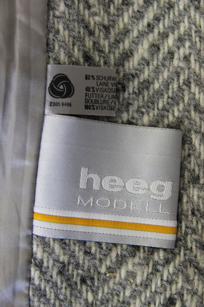 SUPERB GREY HERRINGBONE WOOL RICH BLEND SUEDE LEATHER TRIIMED COAT 36 INCH