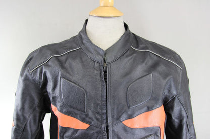 RIDEX BLACK & ORANGE LEATHER BIKER JACKET + BACK/SHOULDER/ELBOW CE ARMOUR 40IN/M