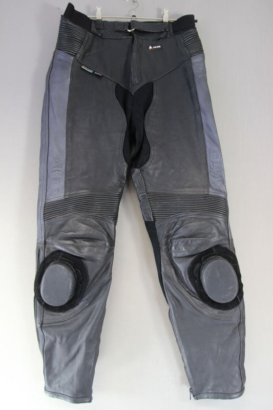 AKITO LEATHER BIKER TROUSERS WITH CE ARMOUR & KNEE SLIDERS: WAIST 34-36"/LEG 35"