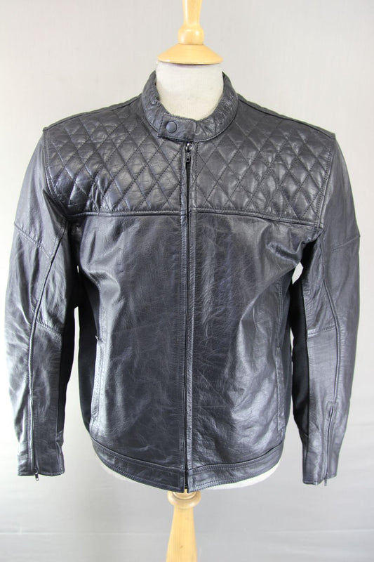 COURSE 'BOOMER' BLACK BUFFALO LEATHER BIKER JACKET WITH CE ARMOUR 42 INCH/LARGE