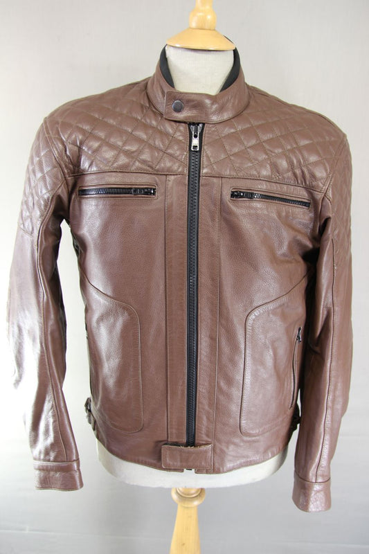 STINA MOTO BROWN LEATHER BIKER JACKET WITH CE ARMOUR & THERMAL LINING 40 IN/MED