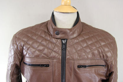 STINA MOTO BROWN LEATHER BIKER JACKET WITH CE ARMOUR & THERMAL LINING 40 IN/MED