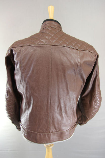 STINA MOTO BROWN LEATHER BIKER JACKET WITH CE ARMOUR & THERMAL LINING 40 IN/MED