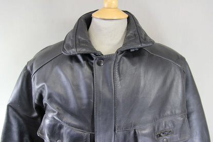 VINTAGE 1980's FRANK THOMAS B52 PILOT ARMASPORT BLACK LEATHER BIKER JACKET 40 IN