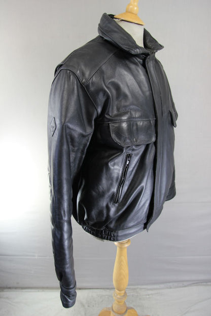 VINTAGE 1980's FRANK THOMAS B52 PILOT ARMASPORT BLACK LEATHER BIKER JACKET 40 IN