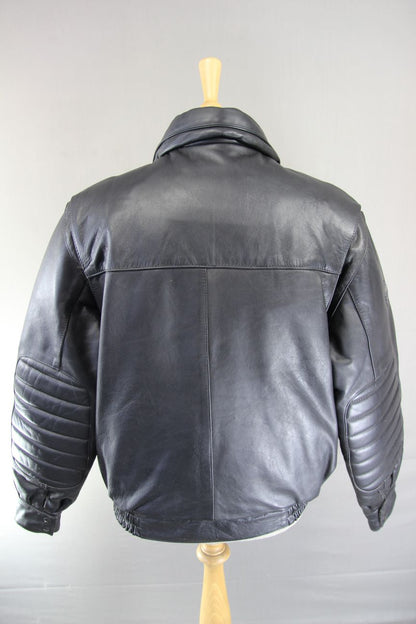 VINTAGE 1980's FRANK THOMAS B52 PILOT ARMASPORT BLACK LEATHER BIKER JACKET 40 IN