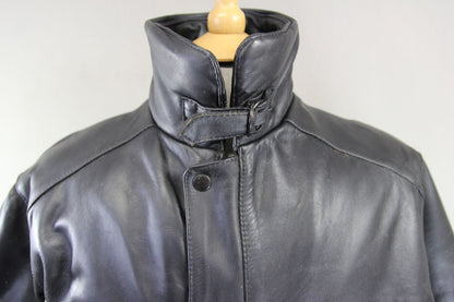 VINTAGE 1980's FRANK THOMAS B52 PILOT ARMASPORT BLACK LEATHER BIKER JACKET 40 IN