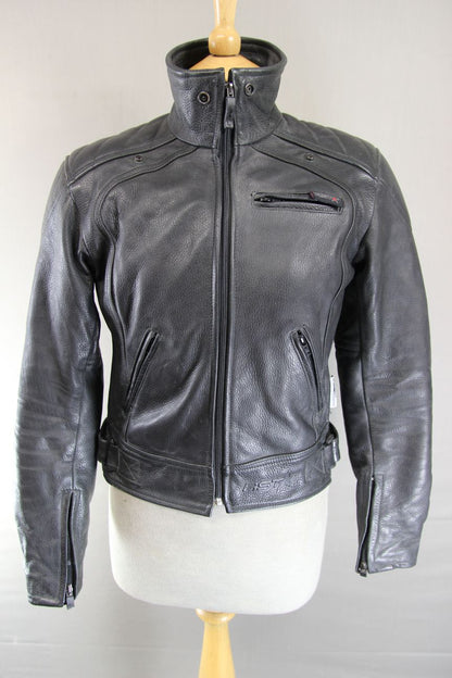 RST BLACK LEATHER BIKER JACKET + REMOVABLE SHOULDER & ELBOW KNOX CE ARMOUR SZ 10