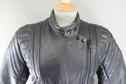 CLASSIC BLACK DYNAMIC LEATHERS COWHIDE BIKER JACKET: SIZE 12
