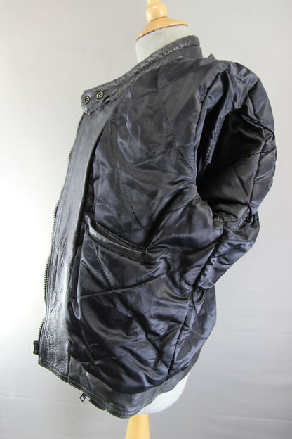 CLASSIC BLACK DYNAMIC LEATHERS COWHIDE BIKER JACKET: SIZE 12