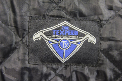TEXPEED BLACK, BLUE & WHITE LEATHER BIKER JACKET + ARMOUR/THERMAL LINING 44 INCH
