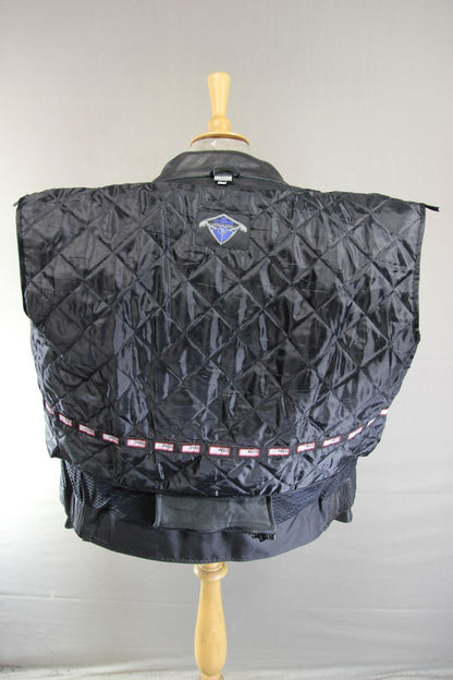 TEXPEED BLACK, BLUE & WHITE LEATHER BIKER JACKET + ARMOUR/THERMAL LINING 44 INCH
