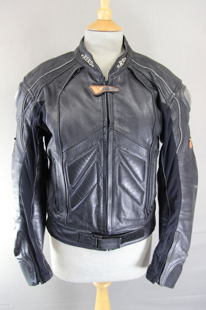 REKO RACING BLACK LEATHER BIKER JACKET WITH CE ARMOUR & THERMAL LINING 36-38IN/S