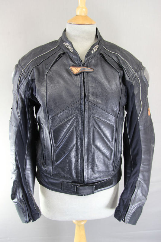 REKO RACING BLACK LEATHER BIKER JACKET WITH CE ARMOUR & THERMAL LINING 36-38IN/S