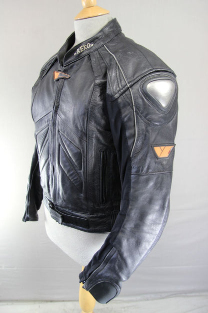 REKO RACING BLACK LEATHER BIKER JACKET WITH CE ARMOUR & THERMAL LINING 36-38IN/S