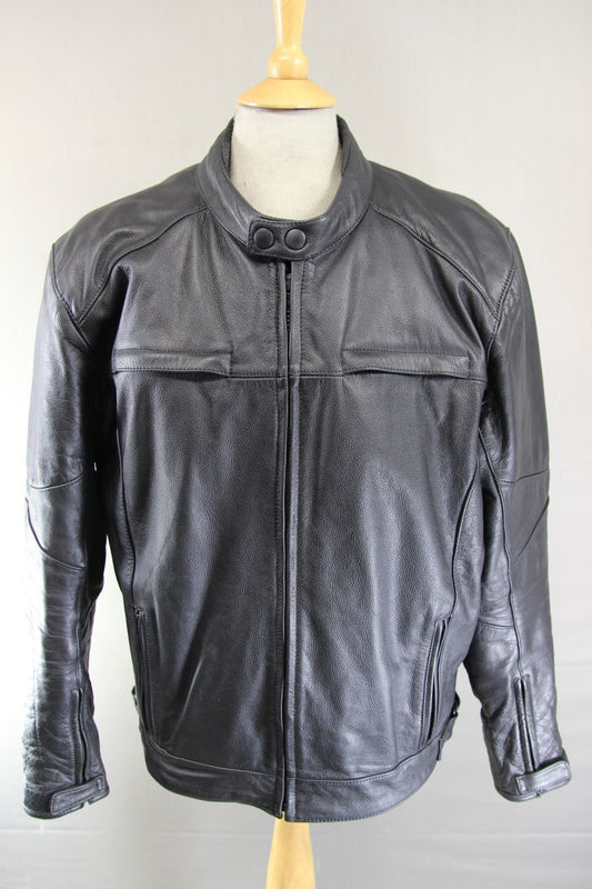 CRANE BLACK LEATHER BIKER JACKET WITH THERMAL LINING 46-48 INCHES/XL