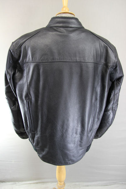 CRANE BLACK LEATHER BIKER JACKET WITH THERMAL LINING 46-48 INCHES/XL