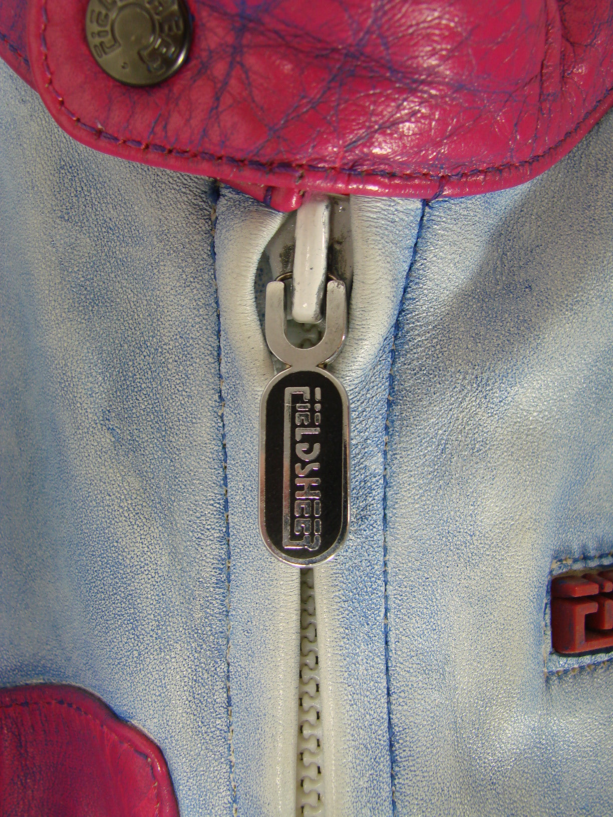 VINTAGE 80'S/90'S FIELDSHEER 2 PIECE BLUE & PURPLE LEATHER BIKER SUIT 42 INCH